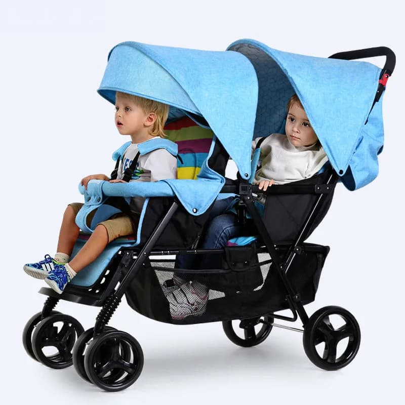 Il passeggino portatile per gemelli ha sedili anteriori e posteriori, il carro pieghevole per 2 bambini con buona ruota antiurto e in EVA