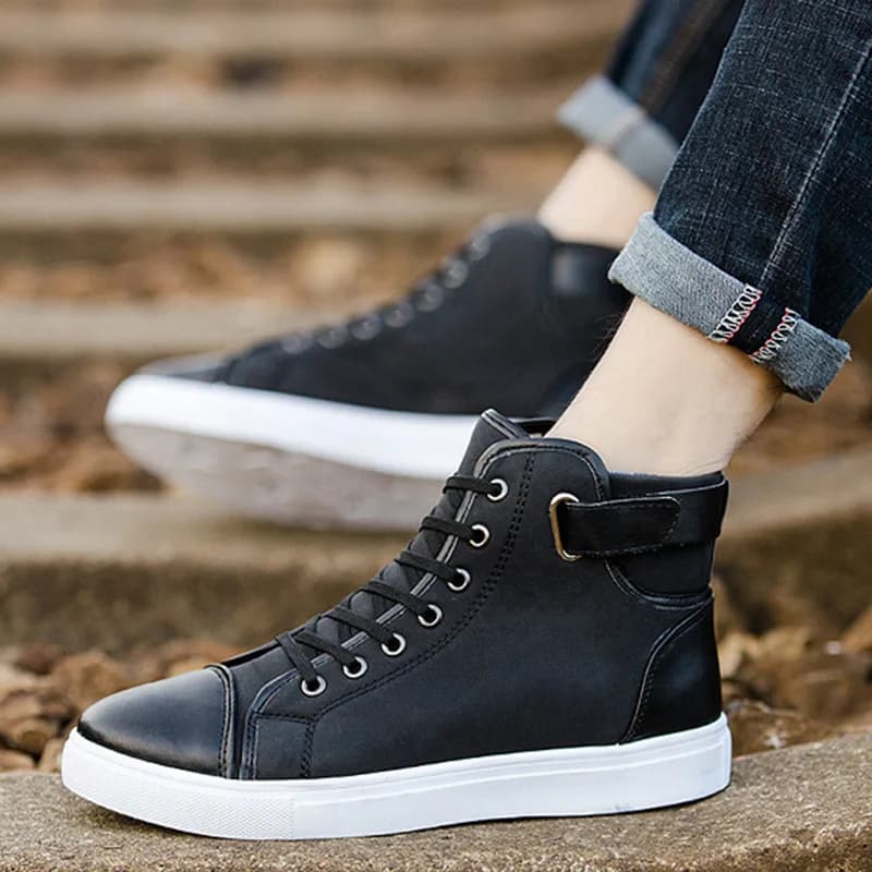Fashion Men's Warm Heat Shoes Casual High Top Sneakers Shoes Oxfords Leather Lace-Up Shoes Autumn Winter Motorcycle Boots