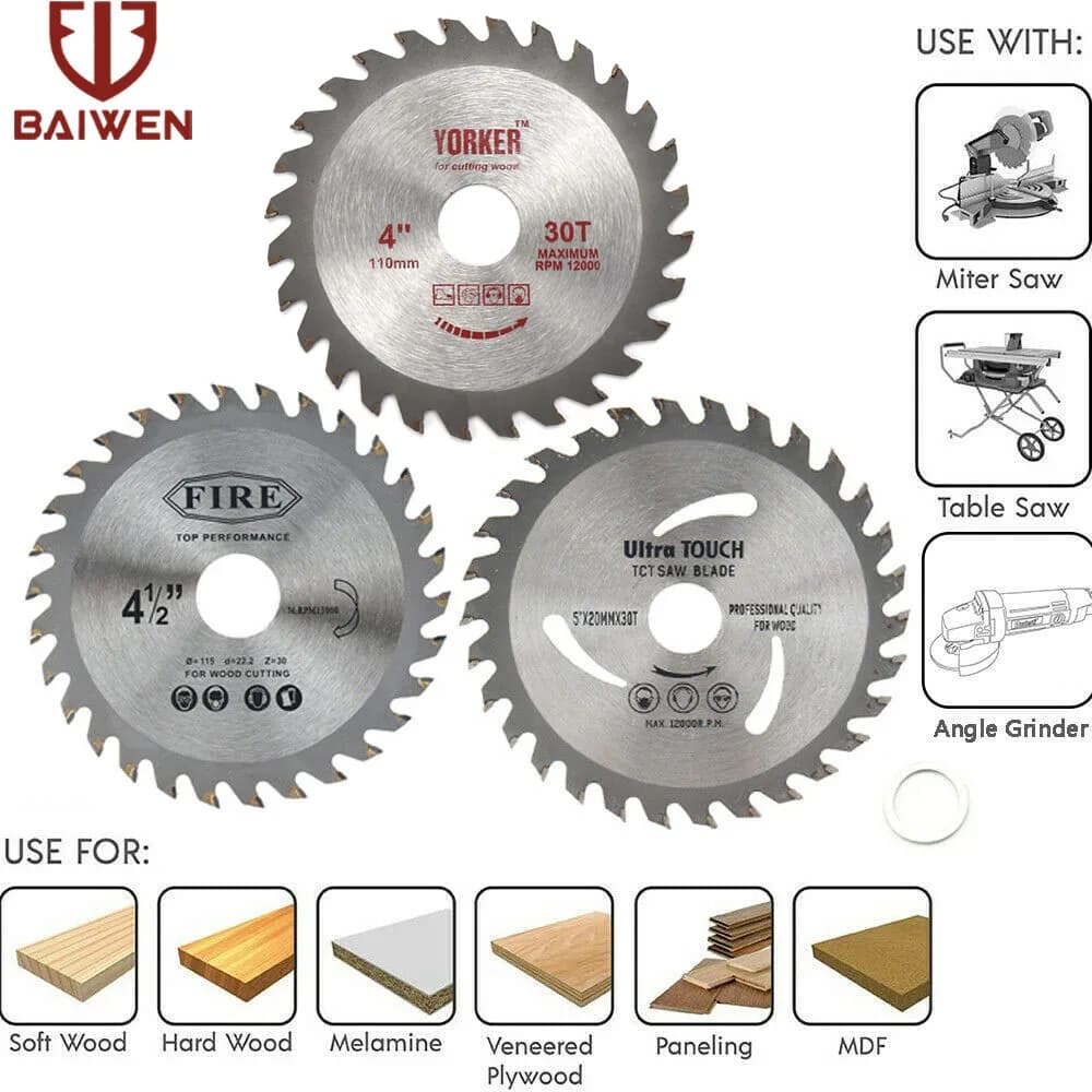 110mm/115mm/125mm Lama per sega Circolare Dischi da taglio per legno Ruote da taglio in lega Utensile elettrico per la lavorazione del legno Adatto per smerigliatrice angolare
