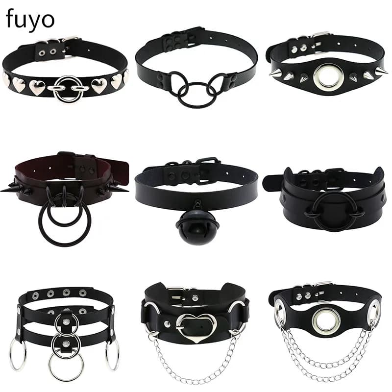 Campane punk Collana girocollo con punta nera Collana con rivetto con serratura Collare gotico in ecopelle rock Donna Chocker Catene per ragazze Gioielli gotici