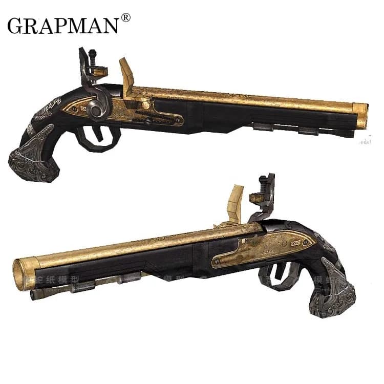 1:1 Pirati dei Caraibi Flintlock Modello di carta 3D Pistola Puzzle Papercraft Giocattolo fatto a mano