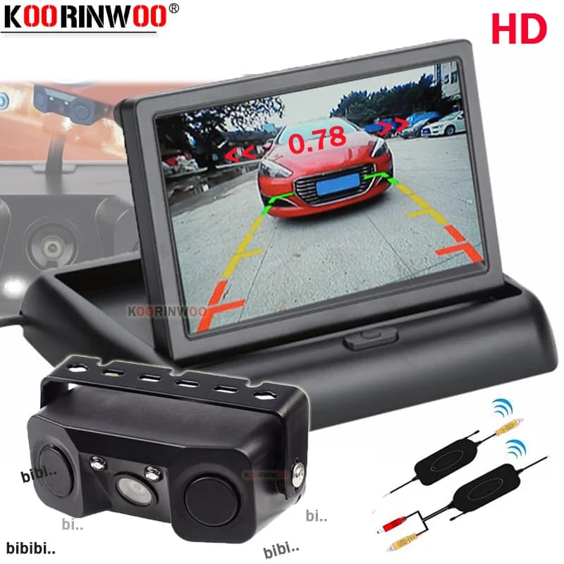 Monitor digitale Koorinwoo con fotocamera reversibile posteriore Parktronic per sensore di parcheggio per auto sistema di rilevamento punti ciechi per auto Wireless