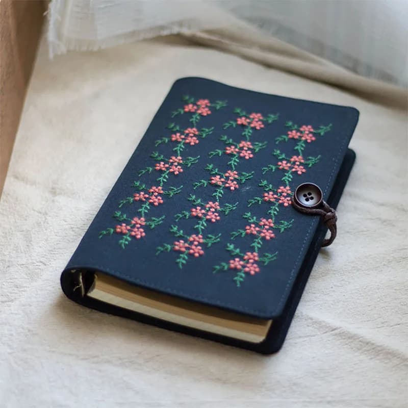 Diario creativo con fiori ricamati, copertina in cotone, fogli sciolti, raccoglitore A5 / A6, diario, 6 anelli, pianificatori, organizzatori, regali per ragazze