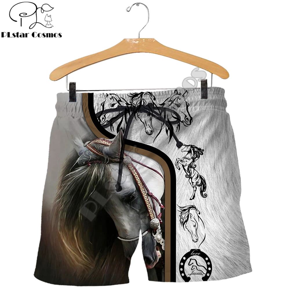 Bellissimo animale cavallo d'amore Pantaloncini da uomo stampati all over 3D Pantaloncini streetwear unisex Pantaloncini casual in poliestere da spiaggia estiva DK-20