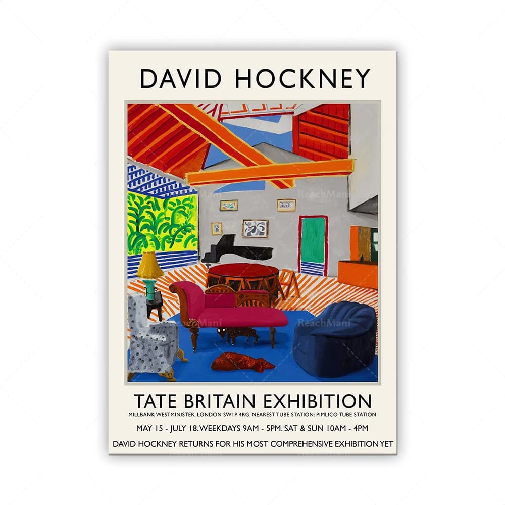David Hockney Exhibition Poster - Quality Print - Montcalm Interior With 2 Dogs - Wall Art Decor - Multiple Sizes