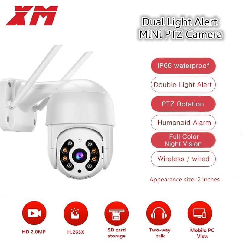 XM HD 3MP Telecamera IP PTZ wireless Wifi esterno CMOS Visione notturna H265X PTZ Telecamera di sicurezza IR Rilevazione di movimento Sicurezza domestica