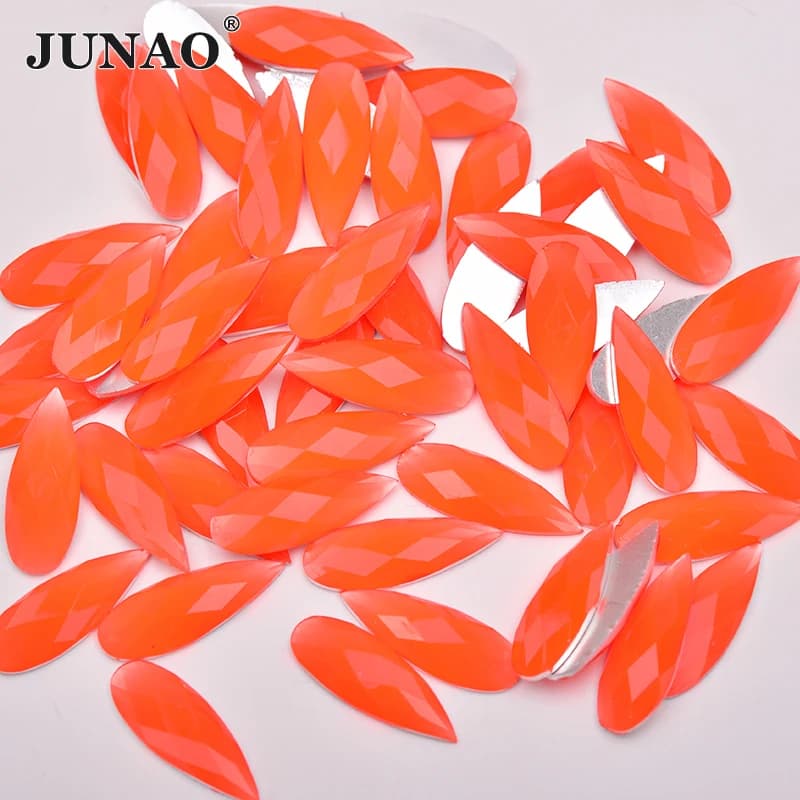 JUNAO 100 pz 8*22mm Noen arancione a goccia Strass Flatback cristallo Strass Applique pietre in resina per i vestiti matrimonio fai da te