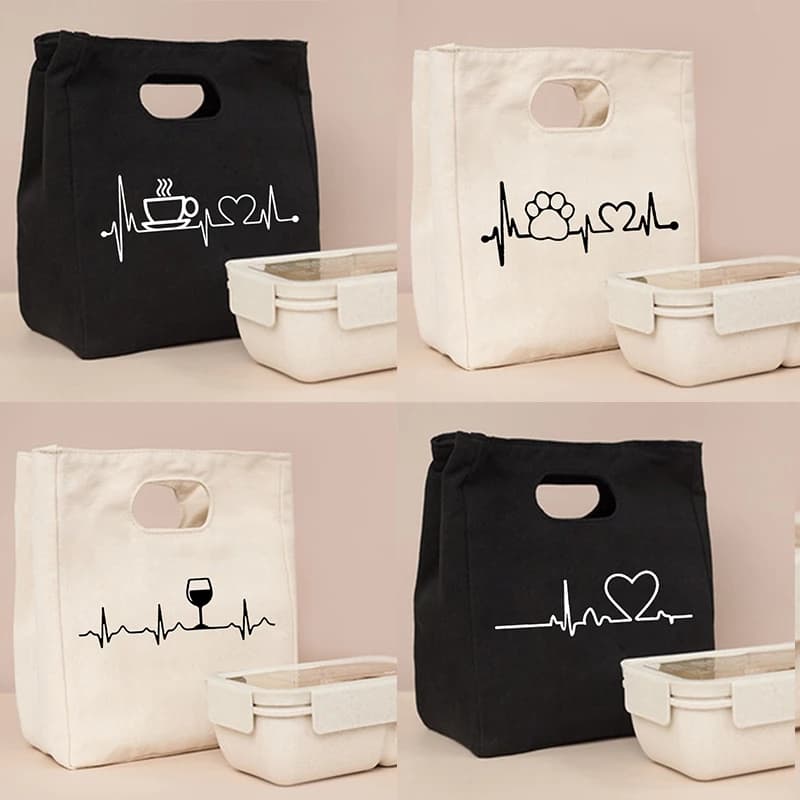 Borse termiche fresche con stampa Lifeline Borse termiche portatili in tela per le donne Comoda borsa per il pranzo Tote Cena Food Bento Pouch