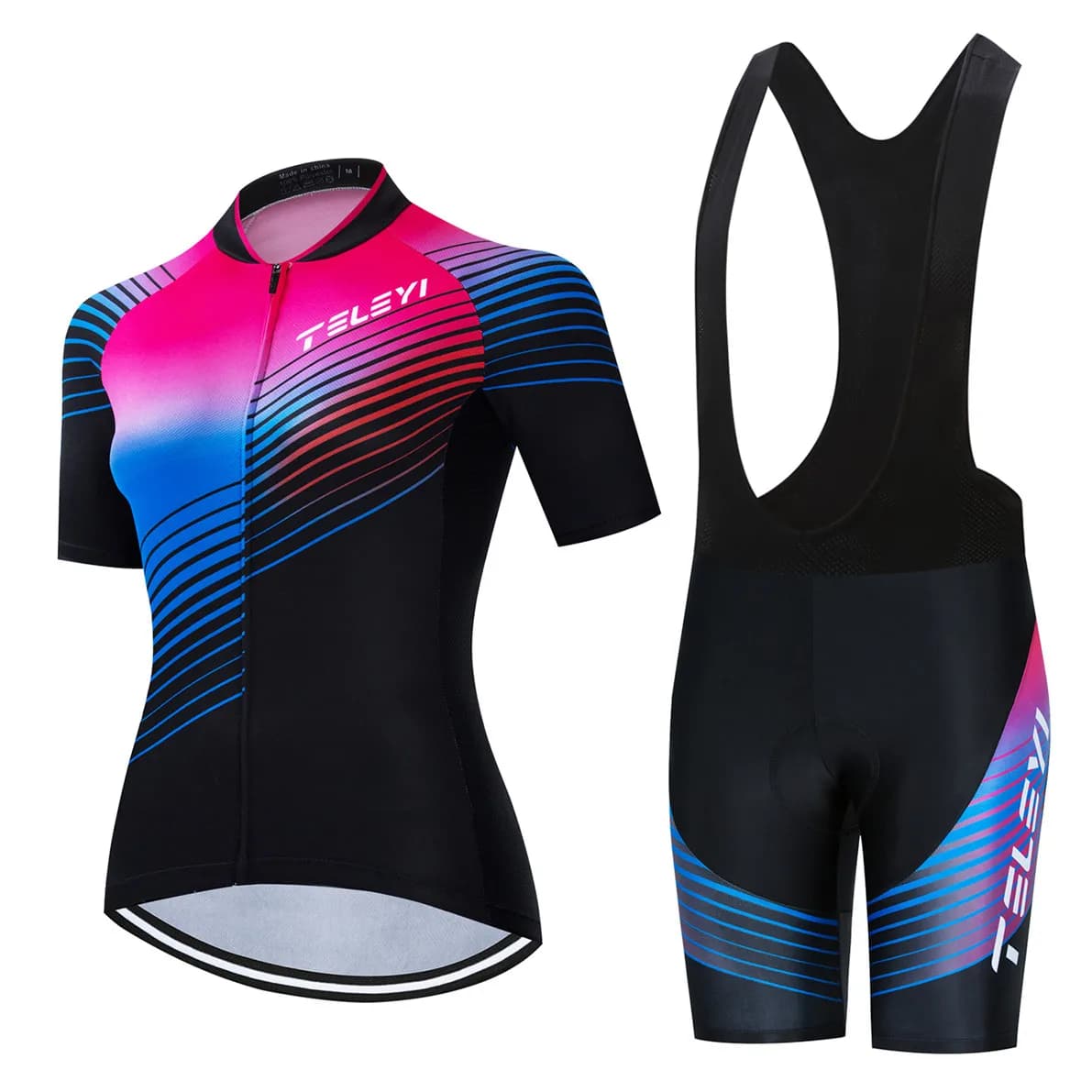 Women's Cycling T-shirt Set MTB Bike jersey shorts with suspenders suits Anti-UV Mountain bike road top bottom girls red