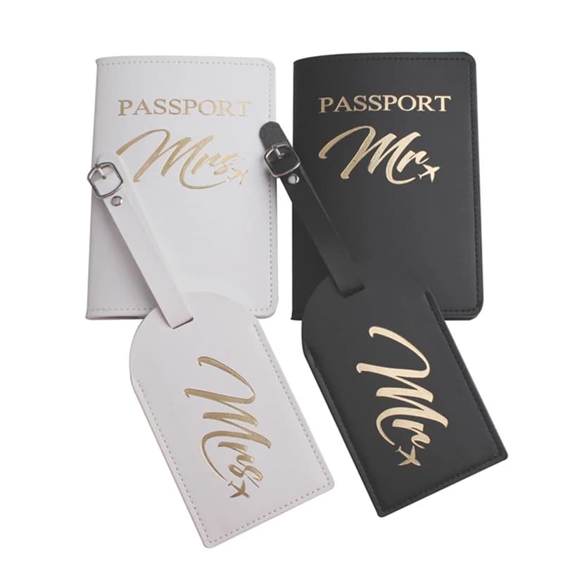 Solido MR MRS custodia per passaporto etichetta per bagagli coppia custodia per passaporto per matrimonio set di lettere supporto da viaggio copertura per passaporto CH26LT45