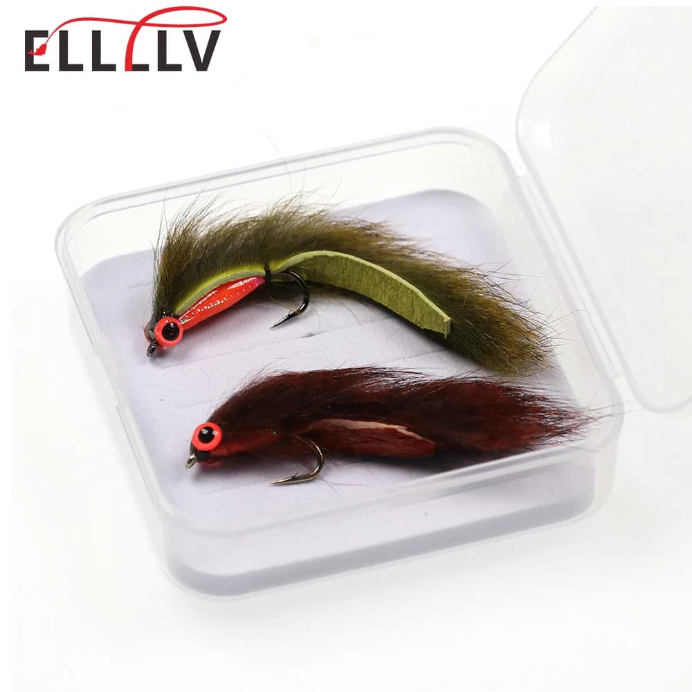Elllv 4PCS #6 #8 scoiattolo striscia Zonker Streamer Fly Sea BassTrout Pike esca da pesca esca jinan & Red Brown