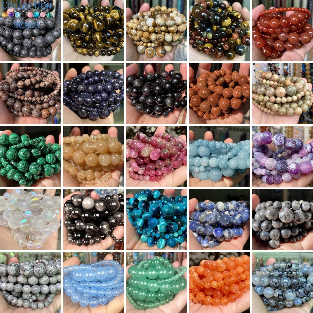 Perline di pietra naturale 4 6 8 10mm Occhio di tigre Lava Amazzonite Turchesi Agate Diaspro Perline per creazione di gioielli Collana braccialetto fai da te