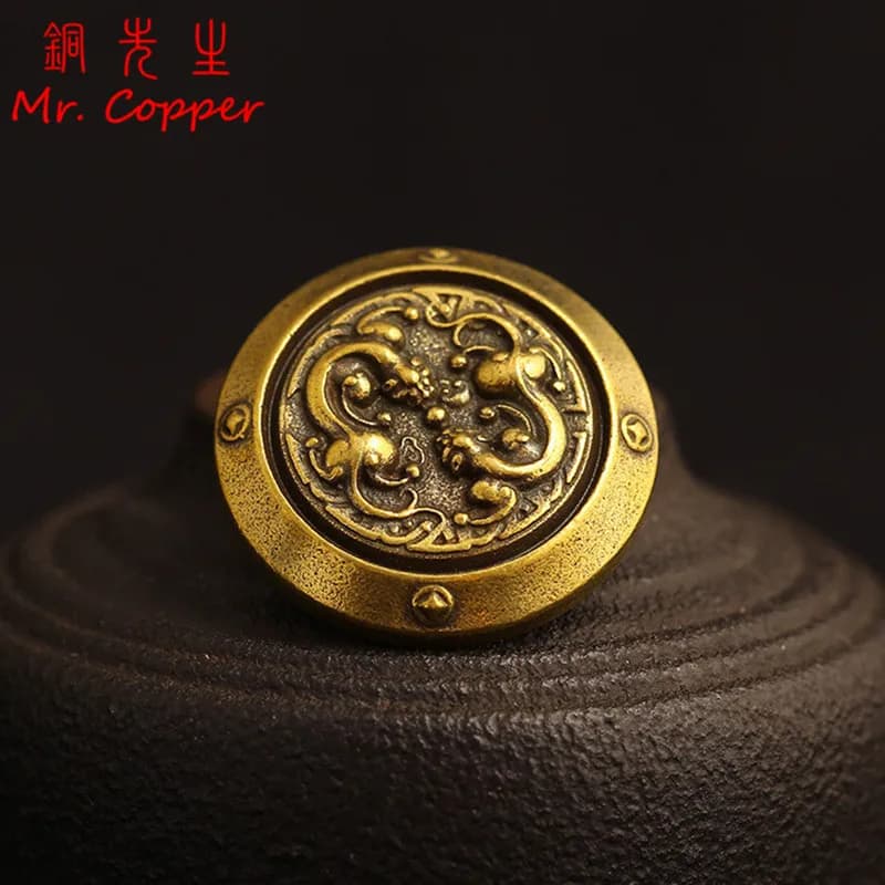 Cintura in pelle fatta a mano Vintage decorazione fibbia doppio drago in ottone che gioca borsa per bagagli con perline rivetto per indumenti fai-da-te con fibbia a vite