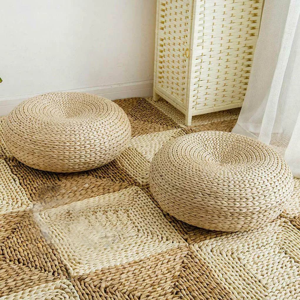 Cushion Tatami Meditation Cushion Pouf Round Straw Braided Carpet Floor cushion for meditation Chair floor cushion for yoga seat