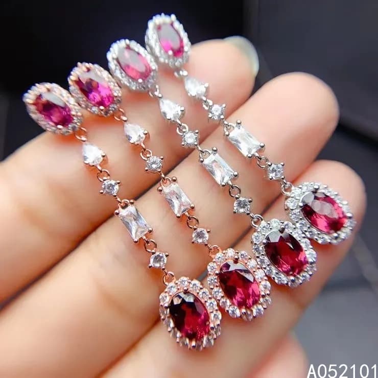 KJJEAXCMY gioielleria raffinata argento sterling 925 granato naturale ragazza nuovo popolare orecchino orecchino supporto test stile cinese