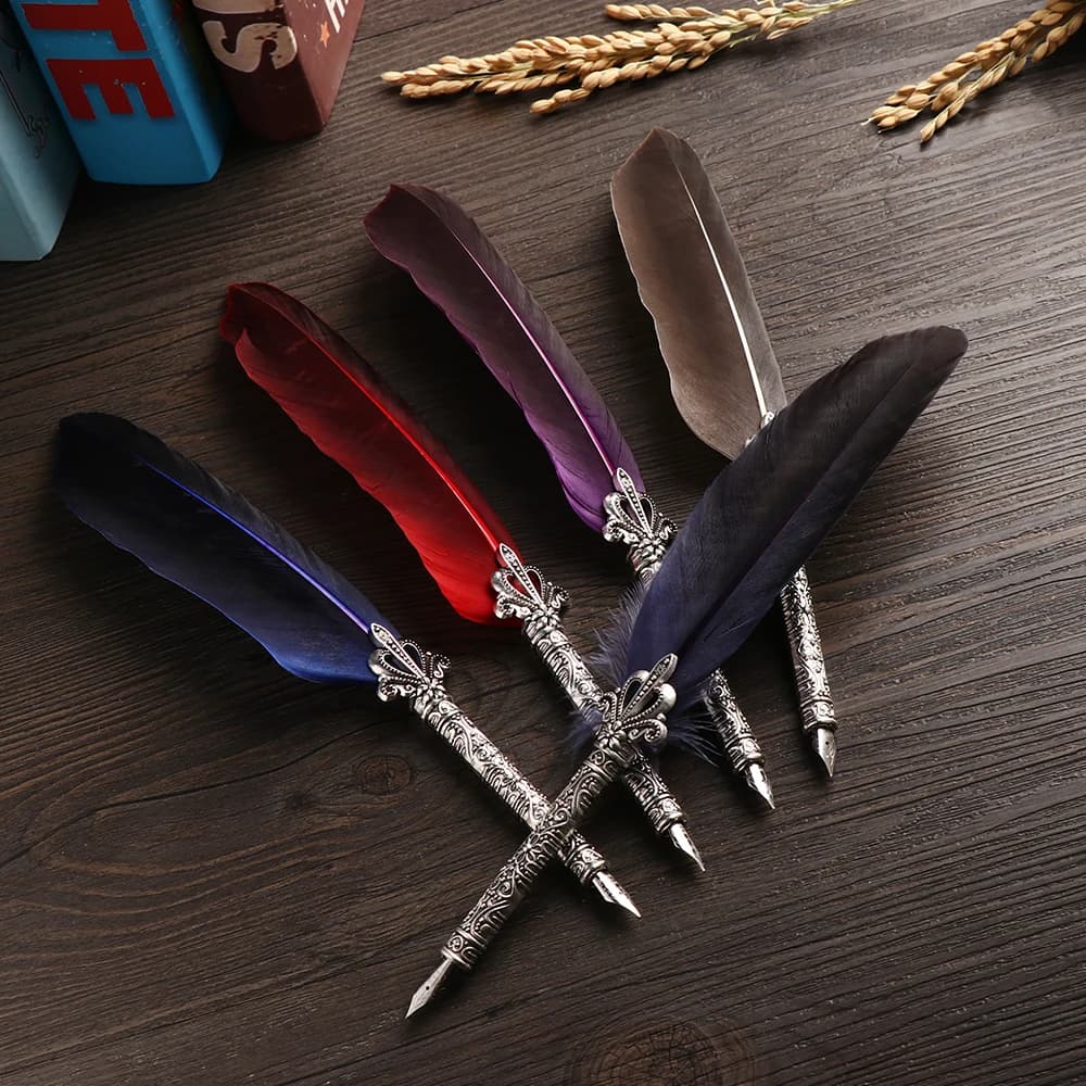 Vintage Calligraphy Pen Feather Dip Fountain Pen Sets Ink Stationery Quill Creative Retro Writting Pen School Office Supplies