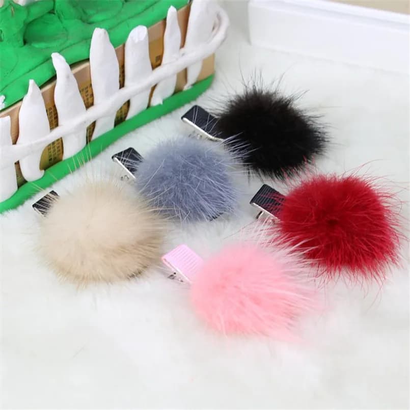 Nuovo 10 pz/lotto ragazze carino vera pelliccia di visone pompon palla clip di capelli belle forcine fascia per capelli Barrettes accessori per capelli