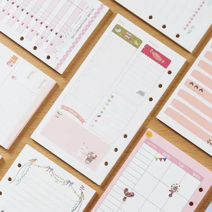 40 Lenzuola Kawaii A6 A5 Sciolto Foglia di Carta di Ricarica A Spirale Legante Planner Pagina Interna di Carta All'interno Da Latte Settimanale Per Fare lista di Cancelleria
