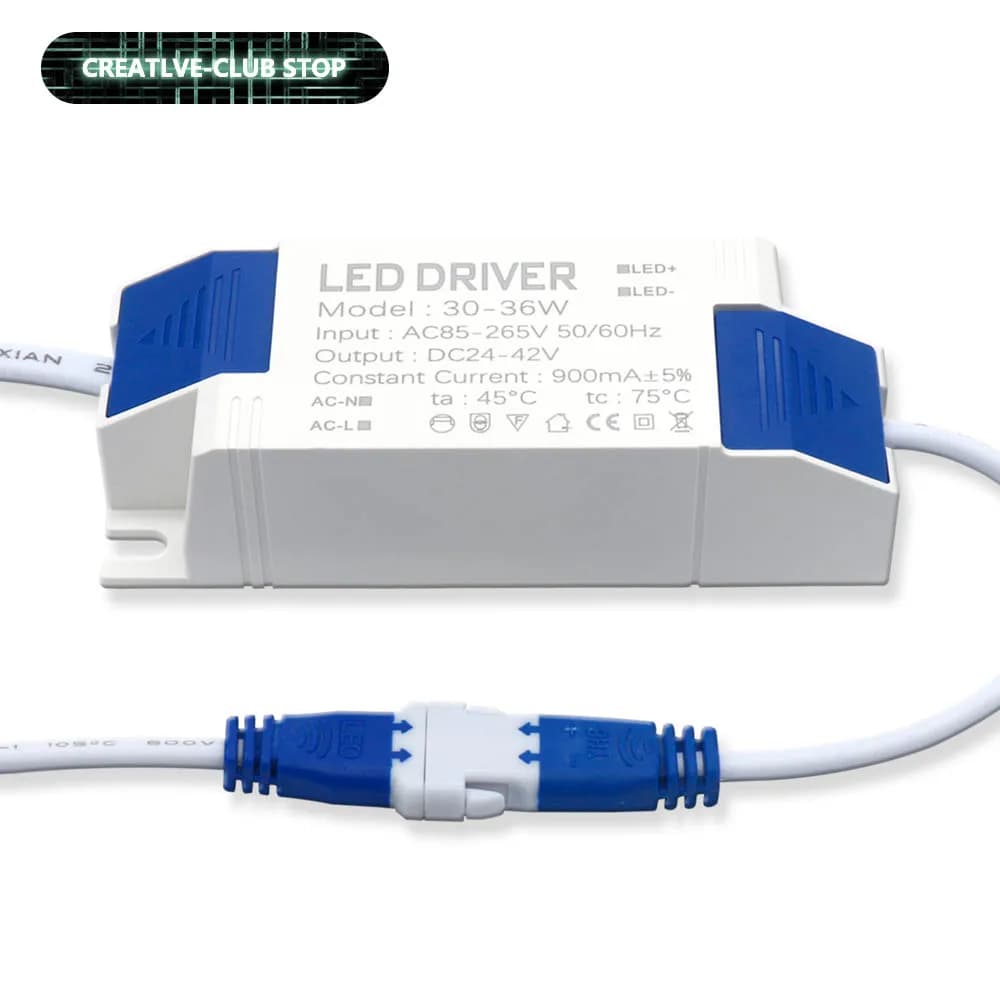 30W-36W Lampada da pannello a LED Alimentatore Trasformatore di illuminazione Uscita AC85-265V 750mA 900mA DC24-42V Driver LED Connettore DC