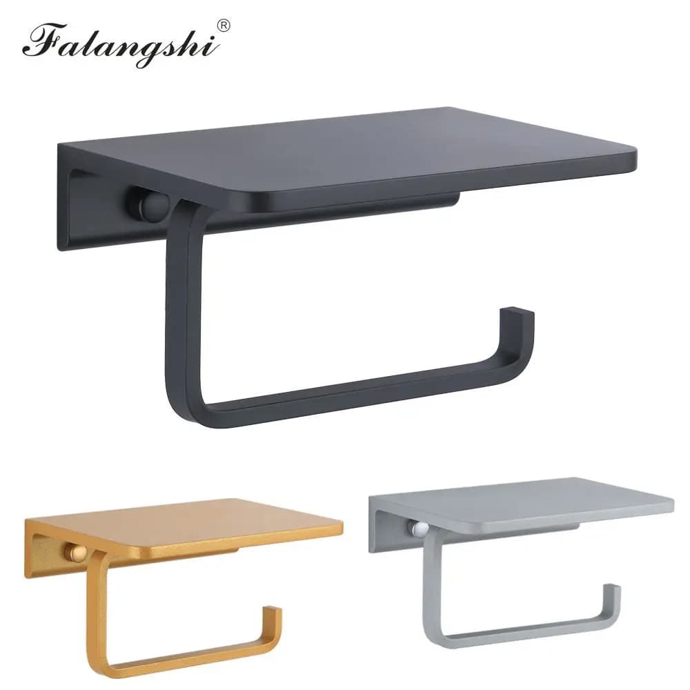 Falangshi Toilette in Alluminio Spazio Supporto di Carta Nero Oro Argento Bagno Rotolo di Carta Tissue Holder con Il Telefono di Stoccaggio WB8206