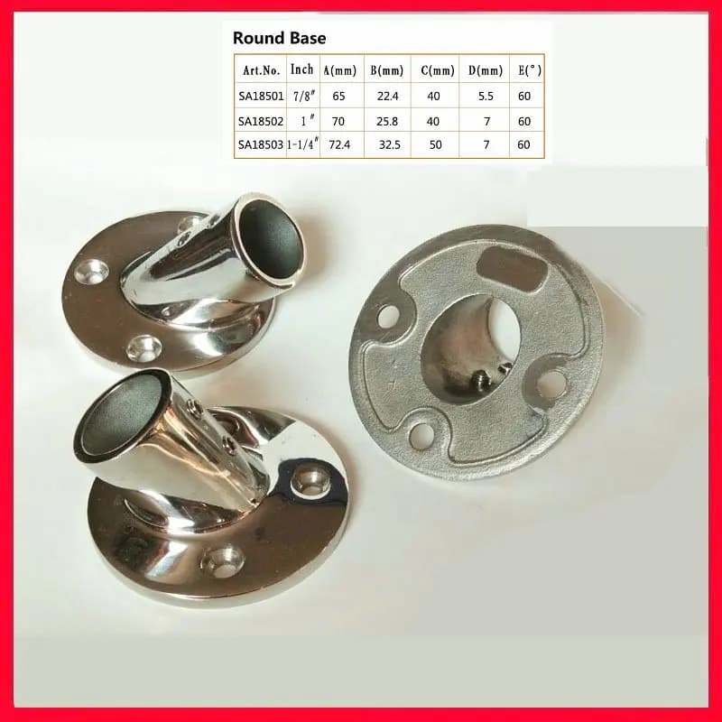 Base per montante rotonda in acciaio inossidabile 316 di grado marino per raccordo per corrimano per barche - Compatibile con tubi di diametro 22-32 mm