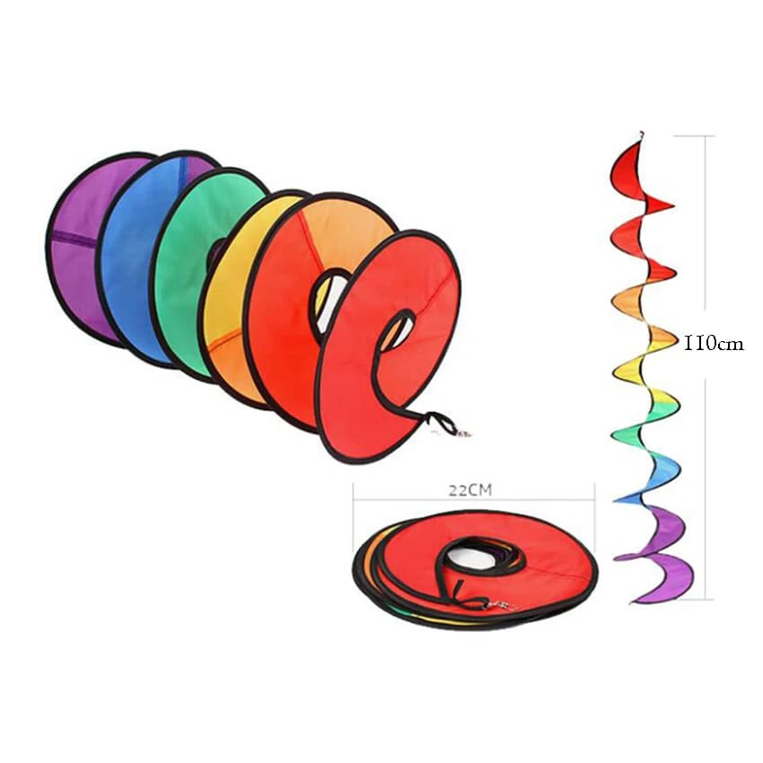1Pc 110cm striscia di vento colorata arcobaleno rotante strisce di vento a spirale decorazione tenda da campeggio all'aperto, striscia di vento mulino a vento fai da te