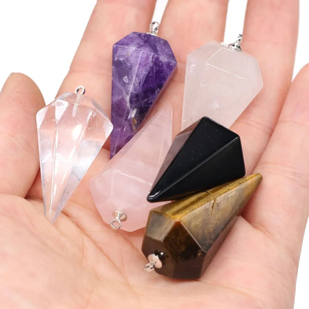 Penduli curativi Reiki di piccole dimensioni Ciondolo con pietre naturali Ciondolo con ciondoli a cono di cristallo sfaccettato per la creazione di gioielli Collana fai da te