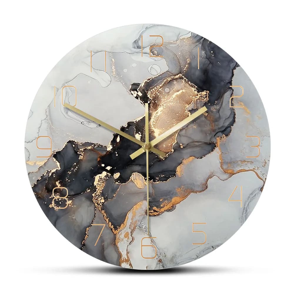 Orologio da parete stampato con inchiostro alcolico astratto Arte moderna Texture in marmo Orologio al quarzo silenzioso Orologio da parete per decorazioni per la casa con pittura ad acquerello