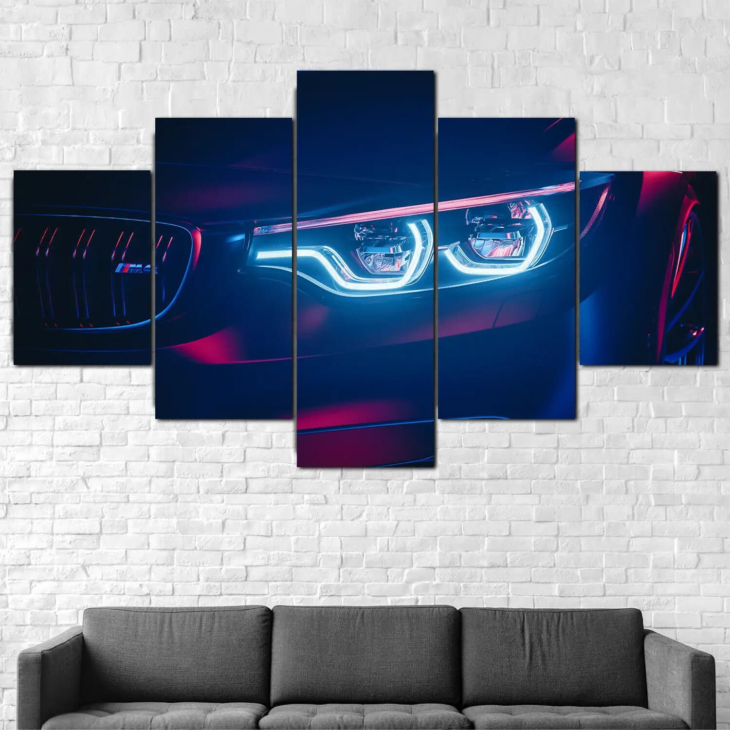 Frameless on canvas 5 pieces neon M4 without LED headlights Super Car Wall Art Poster images Home Decor Multi 13 for painted living room