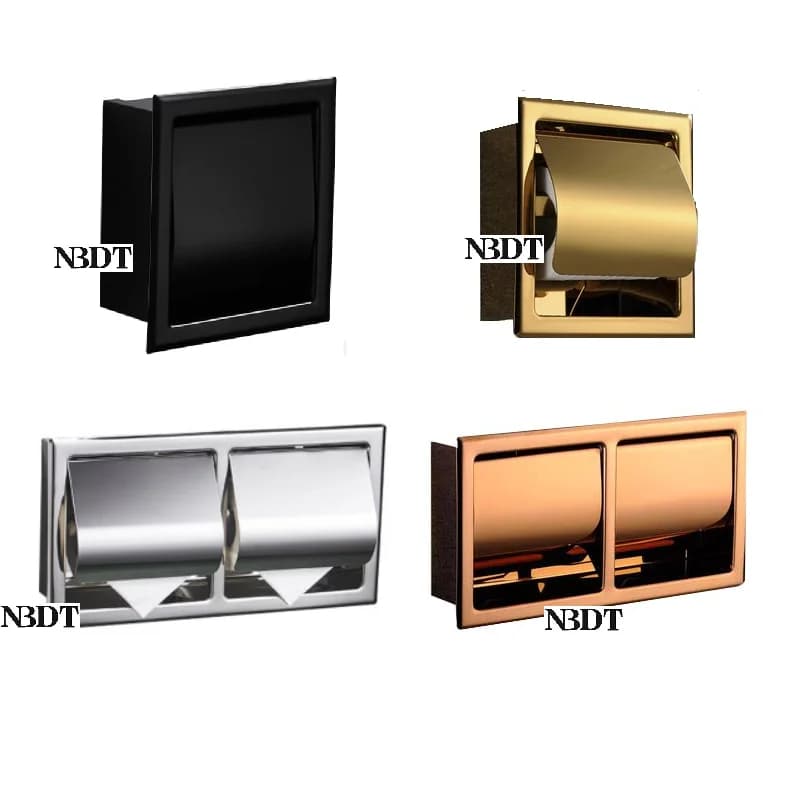 1 pezzo di porta carta igienica a scomparsa da incasso a parete in acciaio inox SUS304, color oro rosa, nero opaco, lucido