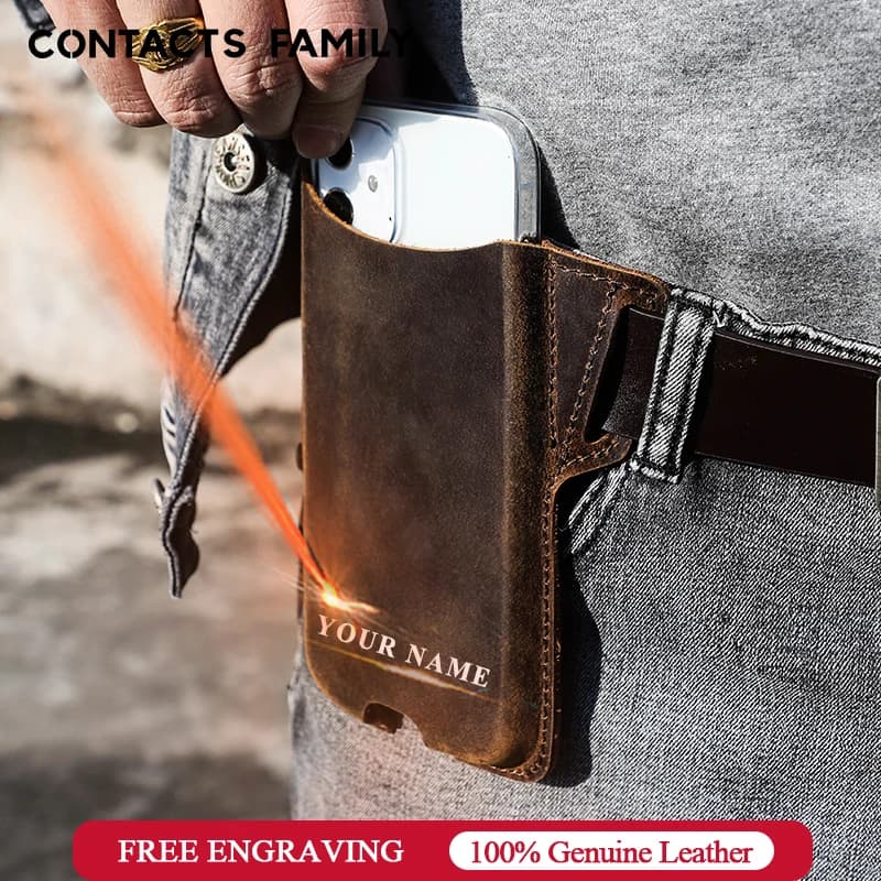 CONTACT'S FAMILY Belt bag for storing the sports mobile phone for 5,4-6,9 inch iPhone 16 Pro MAX Leather pockets