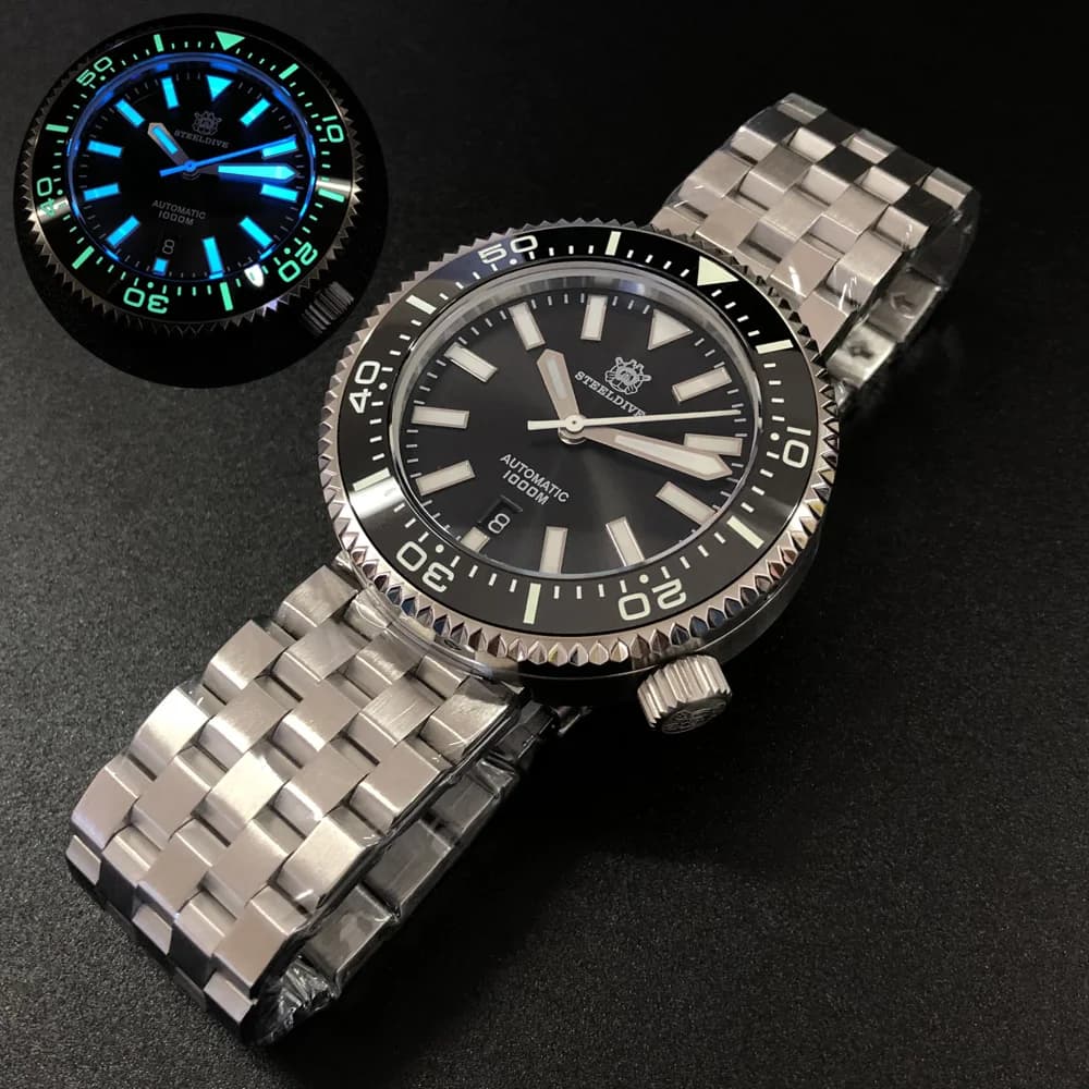 orologio subacqueo da uomo, orologi automatici da uomo STEELDIVE Orologio da polso meccanico con tonno impermeabile da 1000 m Orologio con lunetta in ceramica luminosa C3
