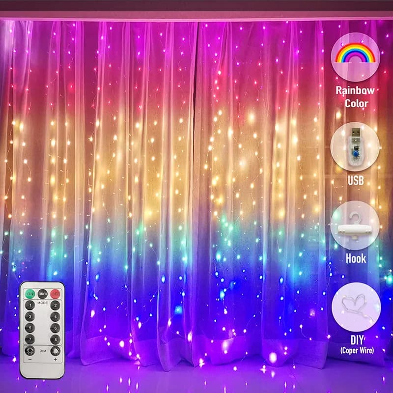 LED arcobaleno tenda fata ghiacciolo luci stringa luci per camera da letto sfondo parete natale matrimonio compleanno festa di natale decorazioni per la casa