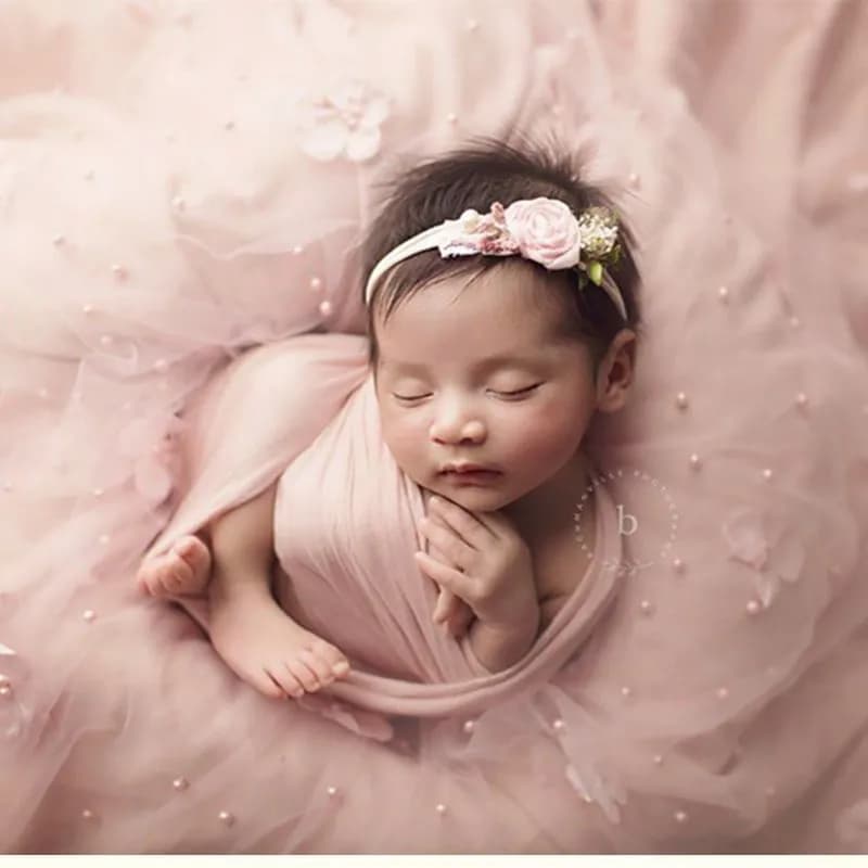 2025Accessori fotografici per avvolgere il pizzo neonato, oggetti di scena per foto con coperta in filato di rete con perline floreali per bambini
