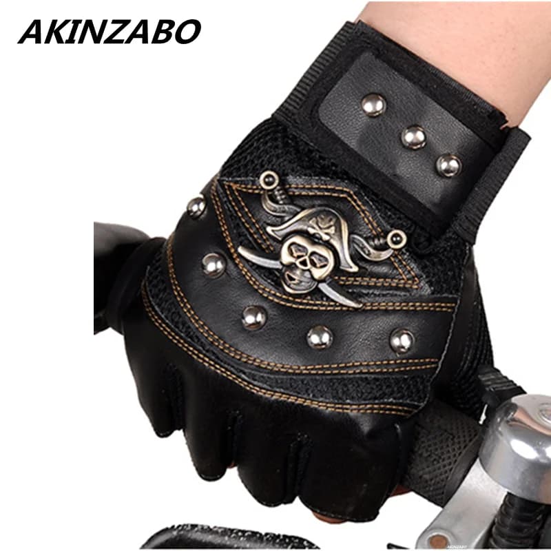 Women's Skulls Rivet Women's PU Leather Gloves Hip Hop Gloves Mid finger Gloves Men's Gym Gloves Punk For Women