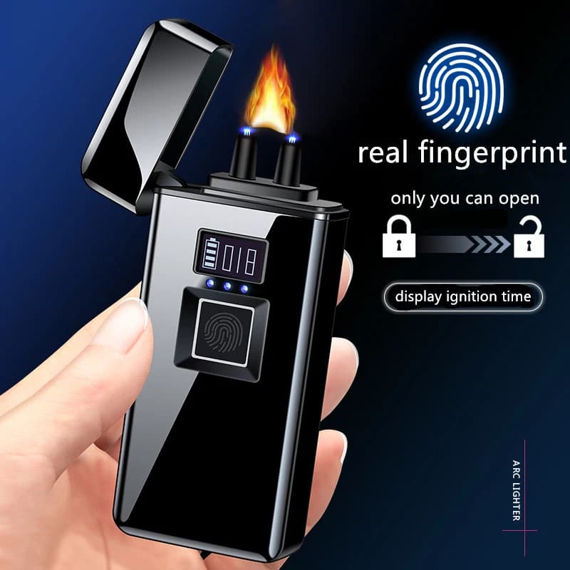 Accendino al Plasma ad arco grande di lusso con impronte digitali reali, USB 4 in 1, carica Display intelligente, regali per gli amici