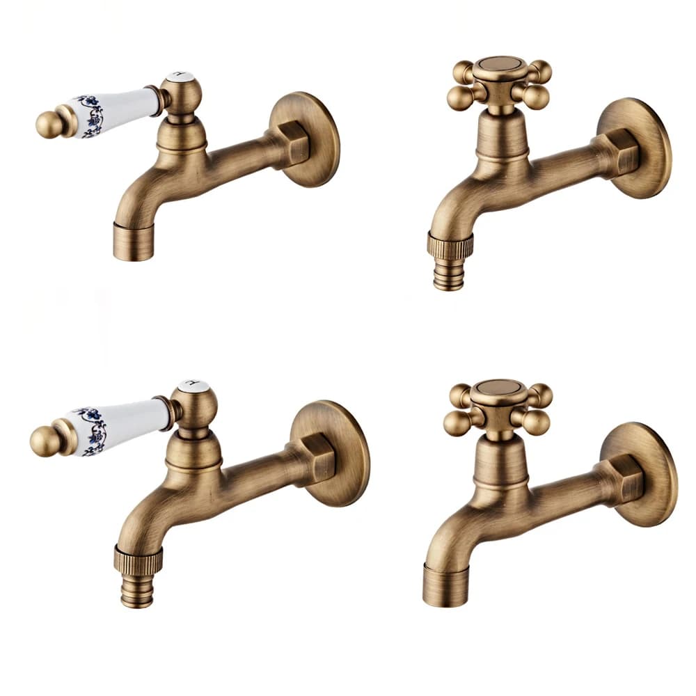 Rubinetto in Ottone Anticato per Lavabo, Cucina, Giardino, Montaggio a Parete, per Lavanderia, Bagno, Lavatrice