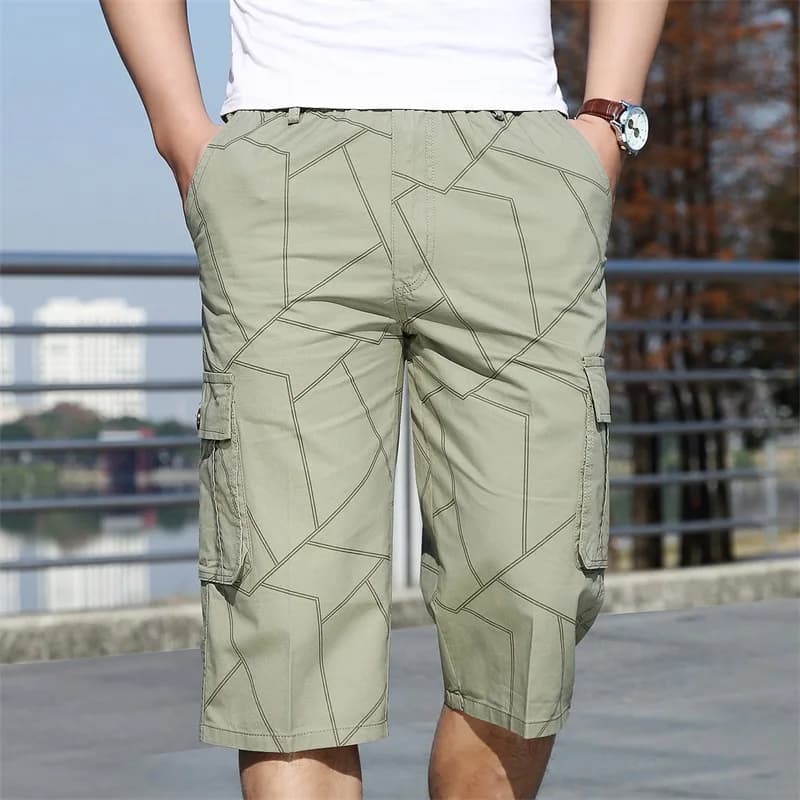 Pantaloncini da uomo pantaloni Multi tasche con cerniera allentata estiva grigio verde Plus Size 6XL pantaloni corti pantaloncini Cargo da uomo lunghi in cotone Casual