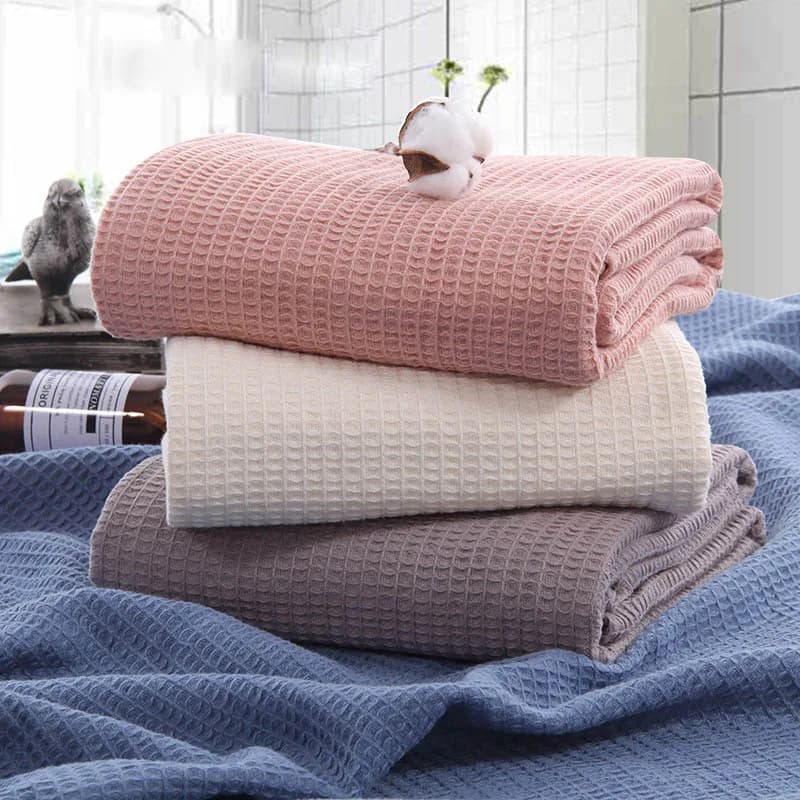 Coperta Plaid Waffle in cotone giapponese per divano letto coperta da tiro blu rosa per bambini copriletto copriletto trapunta asciugamano estivo adulto