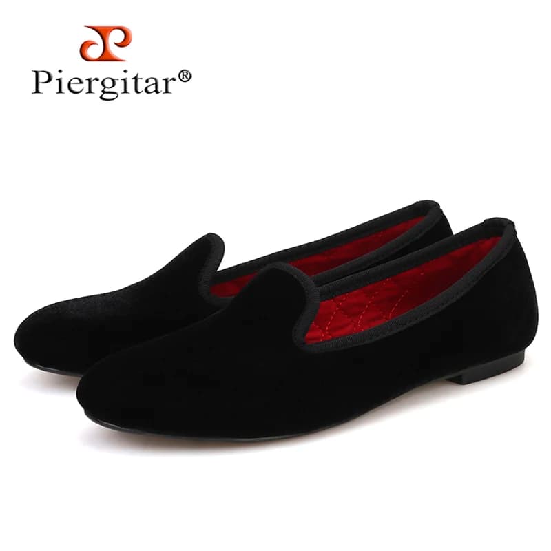 Piergitar Plain Velvet Loafers Women Handmade Britain Style Women's Casual Shoes Red Cotton Insole Woman Flat Shoe