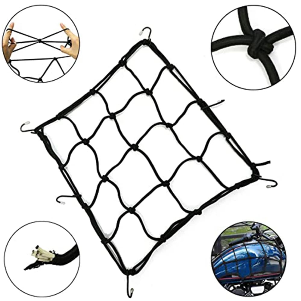 Universal Bike Carrier Network 6 Hooks Hold Down Fuel Tank Motorcycle Helmet Elastic Net Web Cargo Network Black Car styling