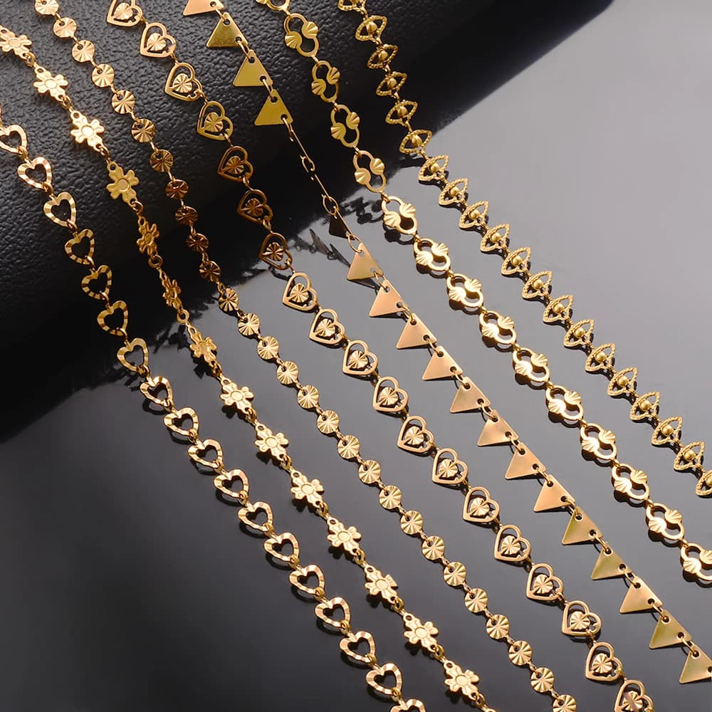 Commercio all'ingrosso 1 metro in acciaio inossidabile color oro fatto a mano cuore occhio girasole catene per donne collana braccialetto cavigliera gioielli fai da te