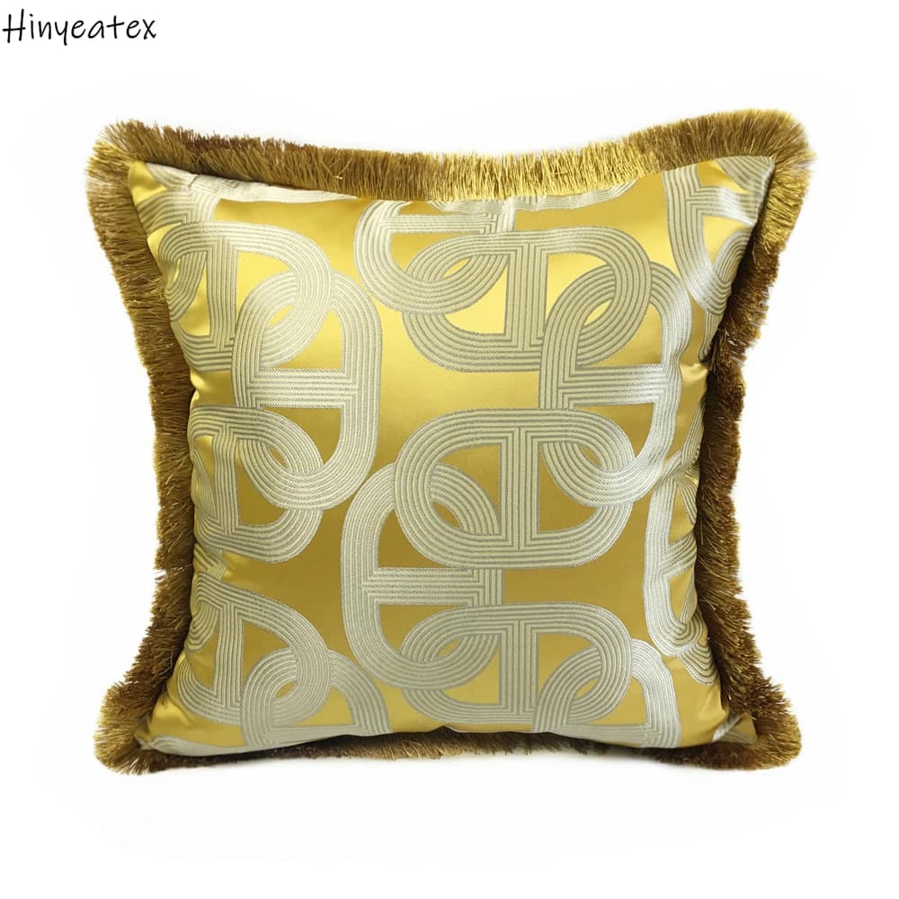 Hinyeatex Fashion Modern Geometric Golden Ellipses Sofa Designer Chair Cushion for Home Federa Decorative Square 45 x 45 cm