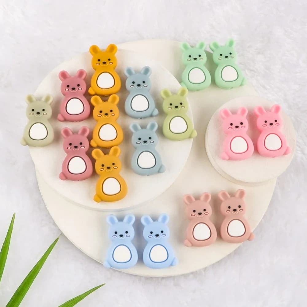 Kovict 10 pezzi perline in Silicone animale coniglio commestibile Silicone masticabile gioielli fai da te perline per la dentizione massaggiagengive giocattolo articoli per bambini