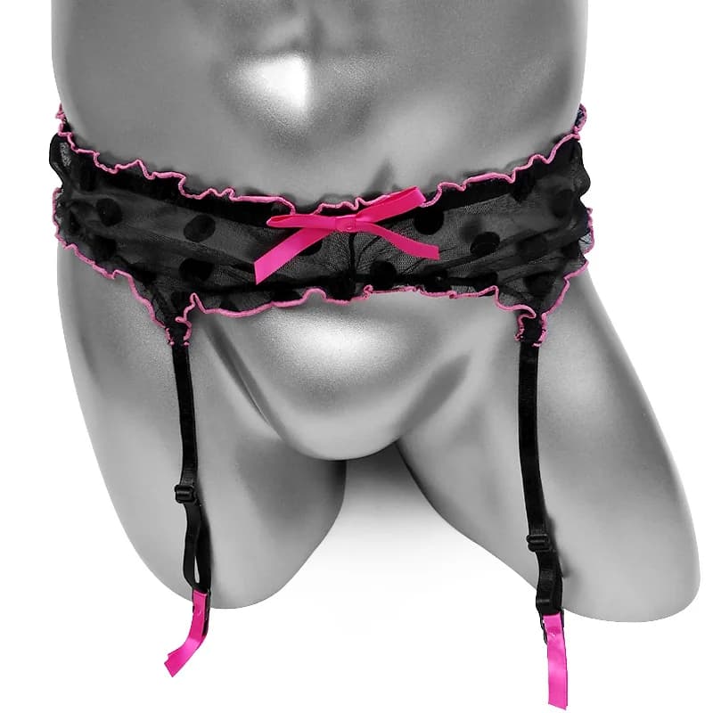 Sissy Reggicalze in pizzo Poka Dot Sexy Vintage a vita alta Biancheria intima da uomo sexy Giarrettiere Maglia Lingerie Calza Reggicalze