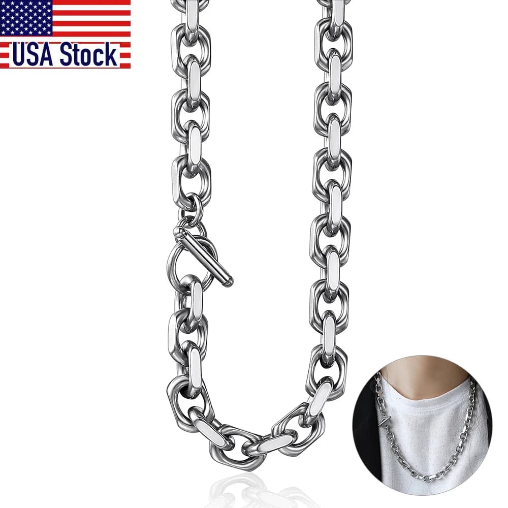 9 millimetri di Colore Argento Collana In Acciaio Inox per Le Donne Unisex Cavo di Collegamento Chiain Commercio All'ingrosso Gioelleria Raffinata E Alla Moda Chiusura Toggle KN200