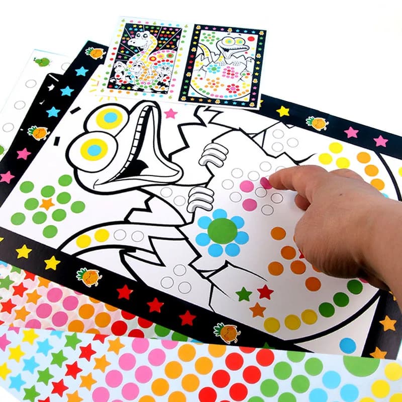 Divertenti adesivi a punti puzzle per bambini Simpatico cartone animato Animale Disegno Adesivo a mosaico Bambini Giocattoli educativi per l'addestramento alla pazienza precoce
