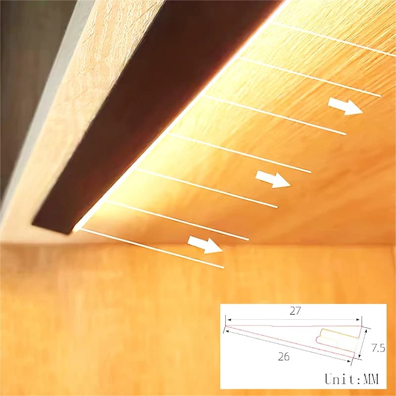Angolo di 45 gradi obliquo fascio interno armadio anteriore strato ripiano laterale striscia LED DC12V illuminazione interna armadio armadietto luce