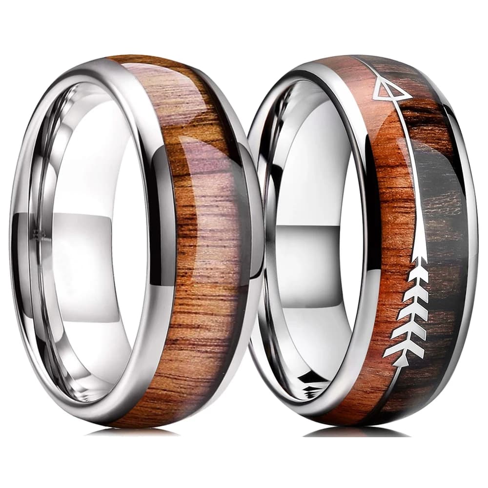 Anello nuziale da uomo in titanio con intarsio di freccia in legno Koa da 8 mm di lusso Anello di fidanzamento in acciaio inossidabile da caccia vichingo Regalo per fede nuziale da uomo