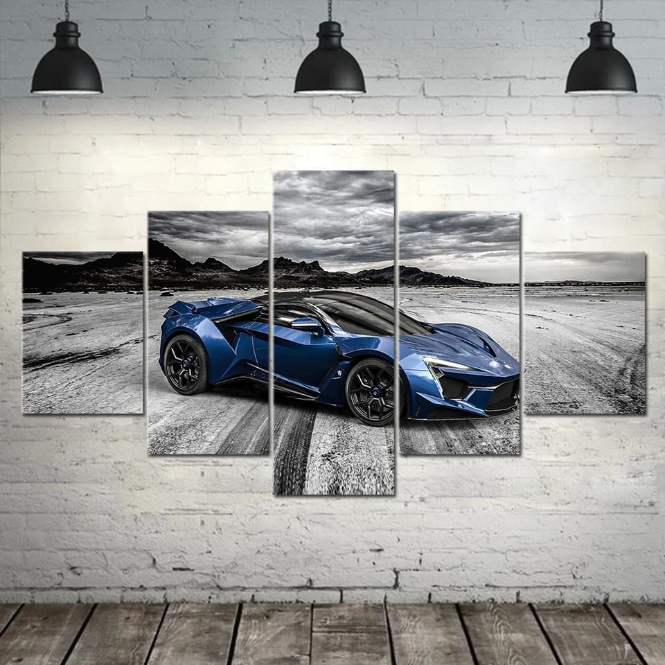 Tela senza cornice 5 pezzi Flashy Blue Luxury Sports Car Wall Poster Immagini Pittura Home Decor Accessori Decorazione del soggiorno